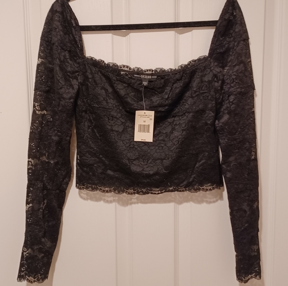 GUESS SHEER LACE LONG SLEEVE CROP TOPSIZE SMALL92% POLYESTER,  8% ELASTANE - Picture 1 of 8